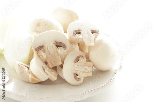 Chopped mushroom and onion for cooking image