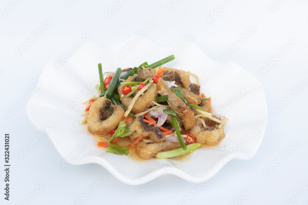 Food in a Thai restaurant Made from meat and vegetables on white background Food in a Thai restaurant Made from meat and vegetables on white background