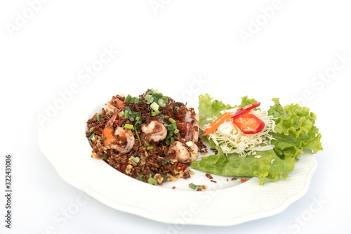 Food in a Thai restaurant Made from meat and vegetables on white background