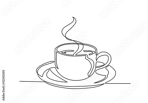 Continuous one line drawing of cup of coffee. Vector illustration.