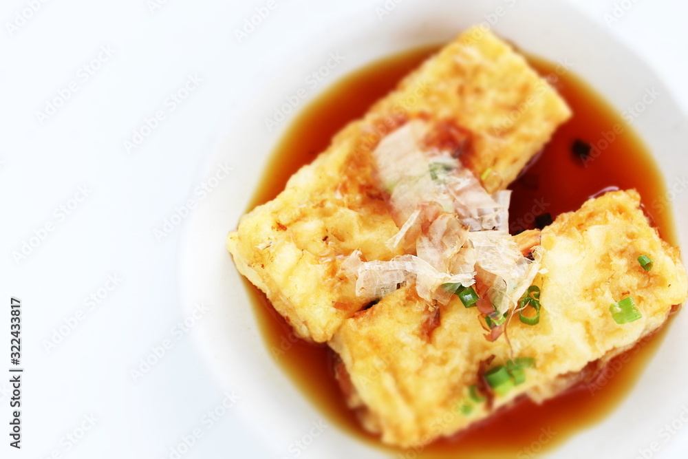 Japanese food, Dashi tofu Katsuobushi and tea Japanese food, Dashi tofu Katsuobushi and tea
