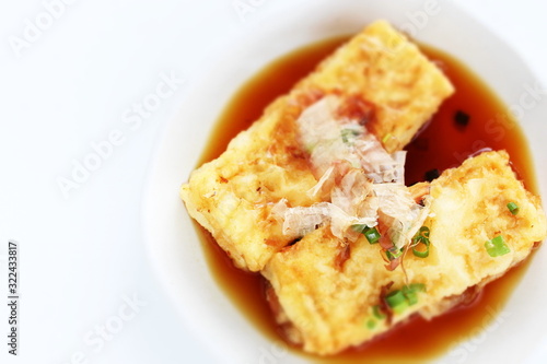 Japanese food, Dashi tofu Katsuobushi and tea