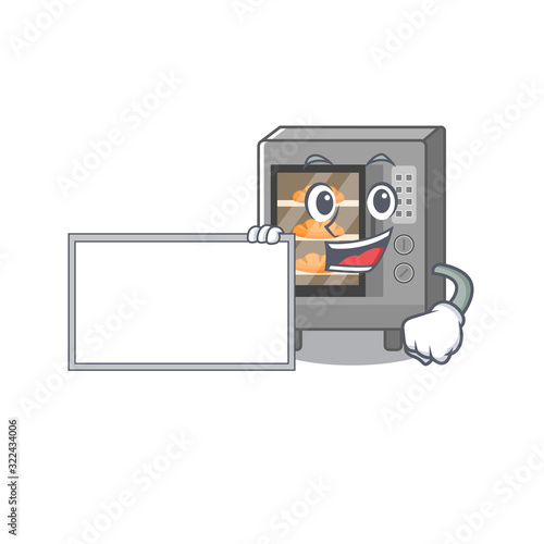 cartoon character of oven cake design concept bring a board