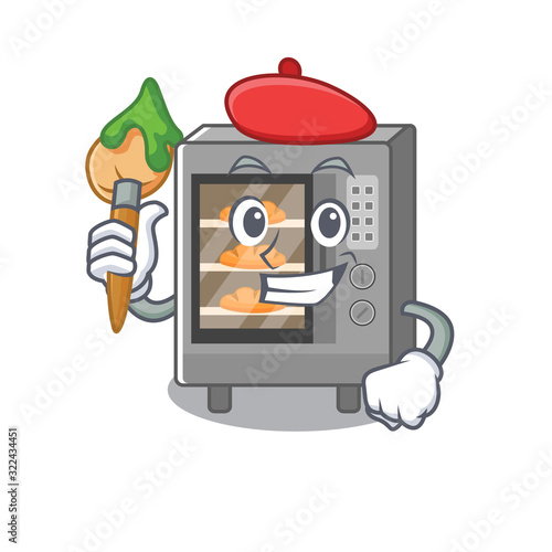 A cute picture of oven cake as an Artist having a brush