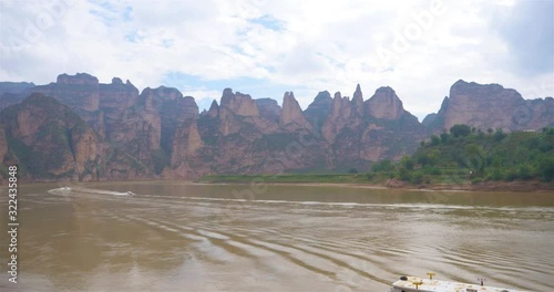 Landscape view of the yellow river in liujia xia Bingling Temple, Gansu China. photo