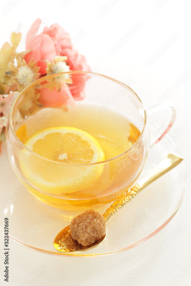 Freshness lemon tea in glass cup with brown sugar Freshness lemon tea in glass cup with brown sugar