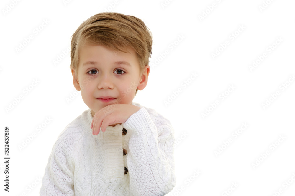 The little boy frowned.Isolated on white background. The little boy frowned.Isolated on white background.