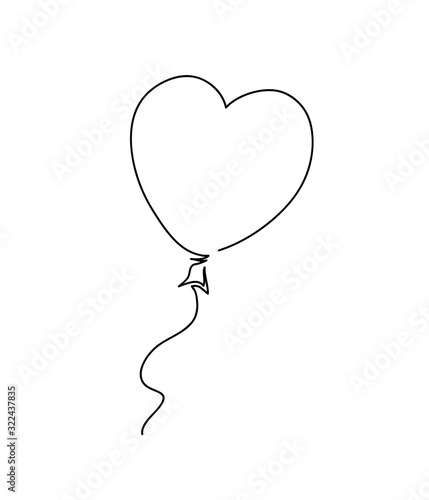 Heart shaped balloon. Continuous drawing line art style.