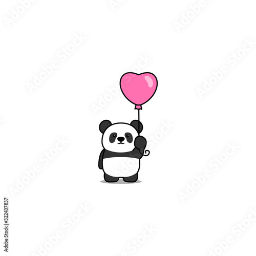 Cute panda with heart balloon cartoon icon, vector illustration
