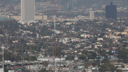 Panoramic view of Los Angeles Skyline Sunset