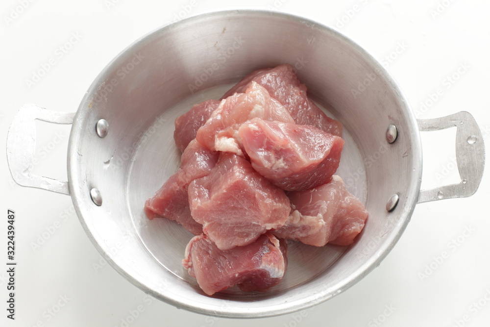 Freshness pork on stainless pan for food ingredient image Freshness pork on stainless pan for food ingredient image