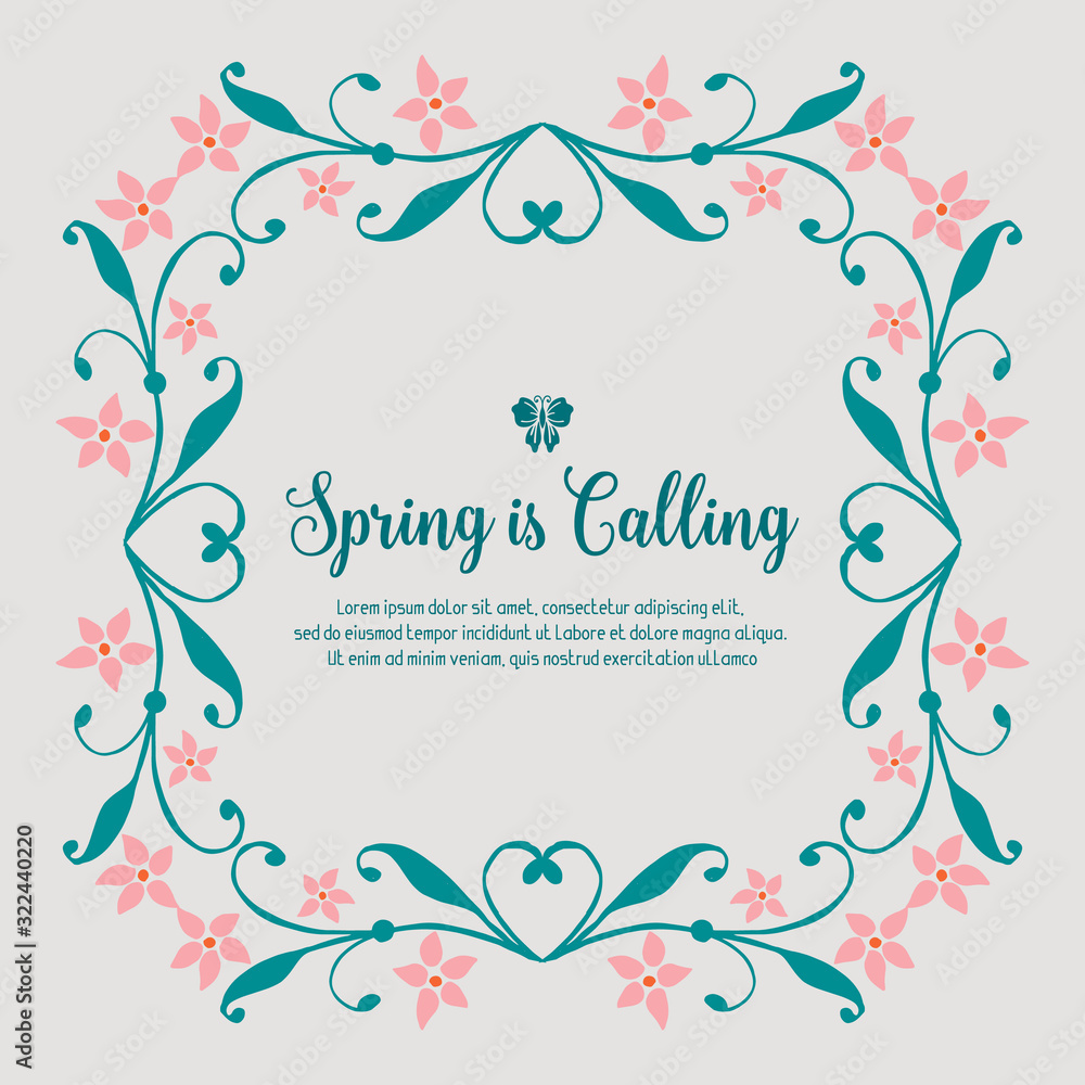 Decorative of leaf and flower frame, for modern spring calling greeting card design. Vector
