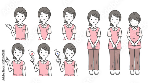 介護士の女性のポーズセット