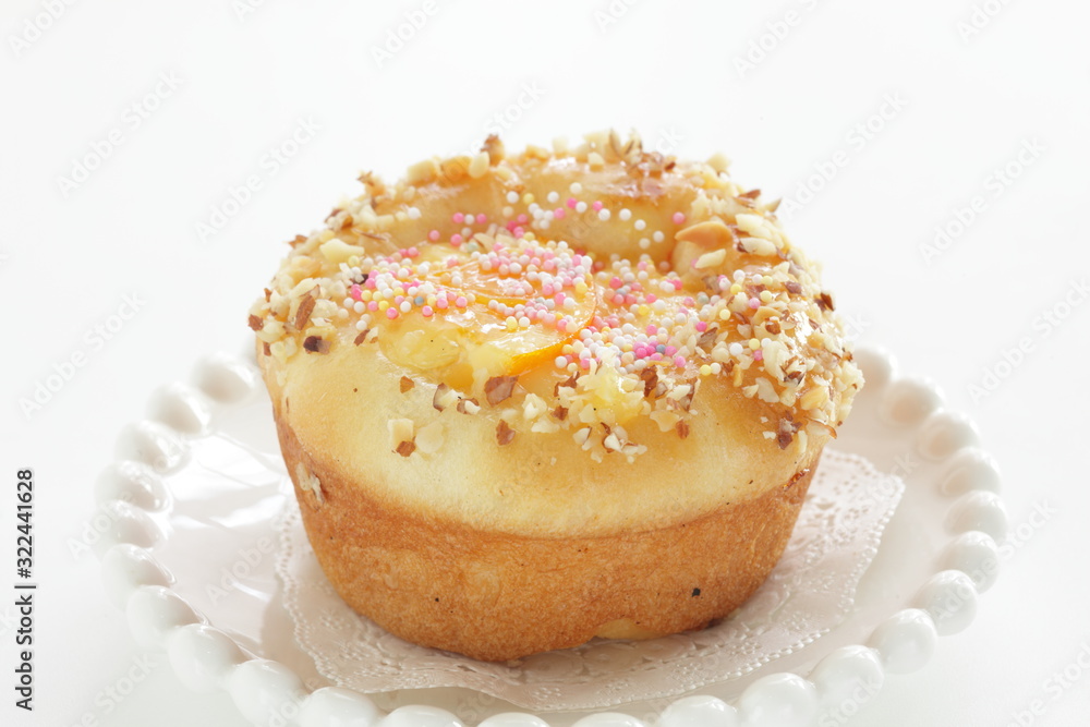 Homemade custard bun for sweet breakfast on white background Homemade custard bun for sweet breakfast on white background