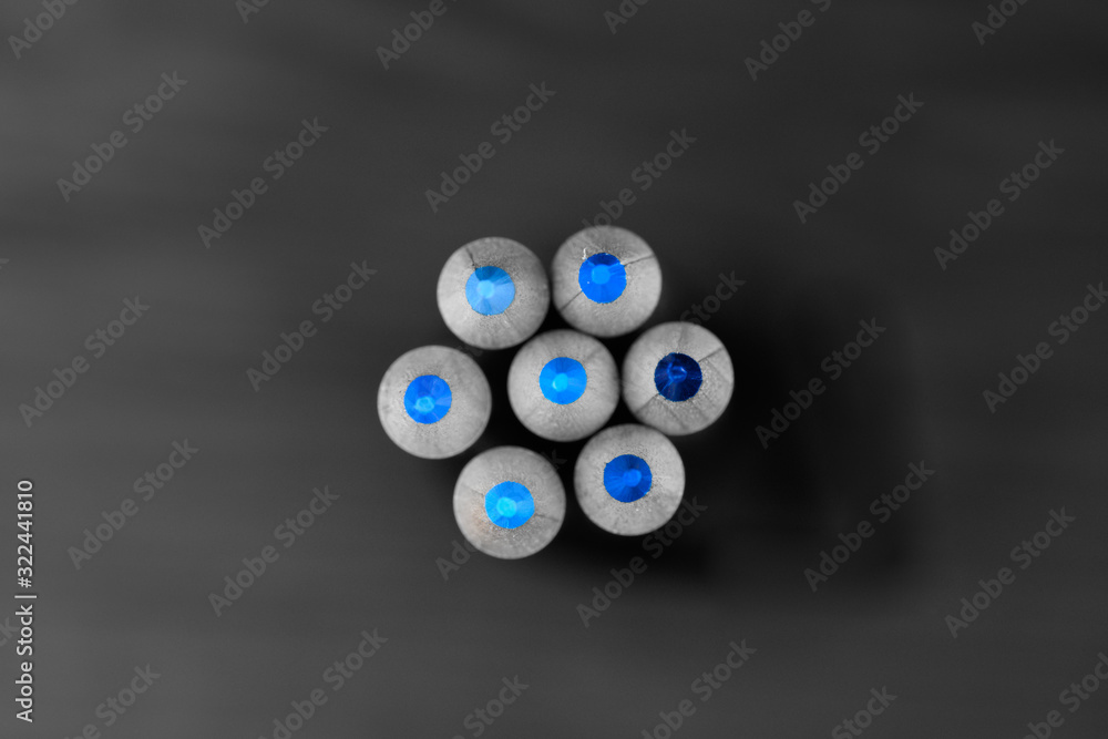 Selective color blue pencil tips Selective color blue pencil tips