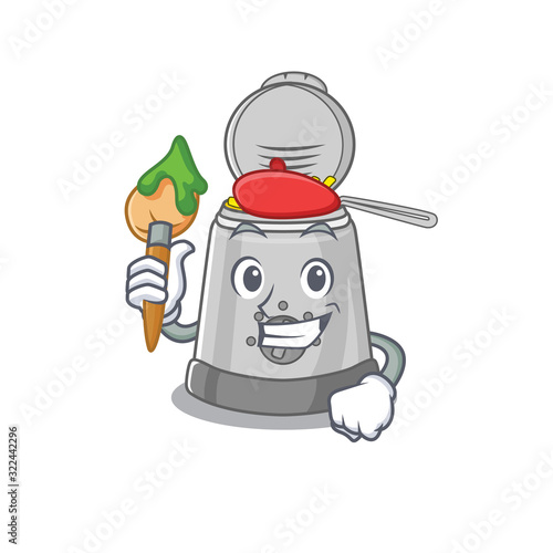 A cute picture of deep fryer as an Artist having a brush