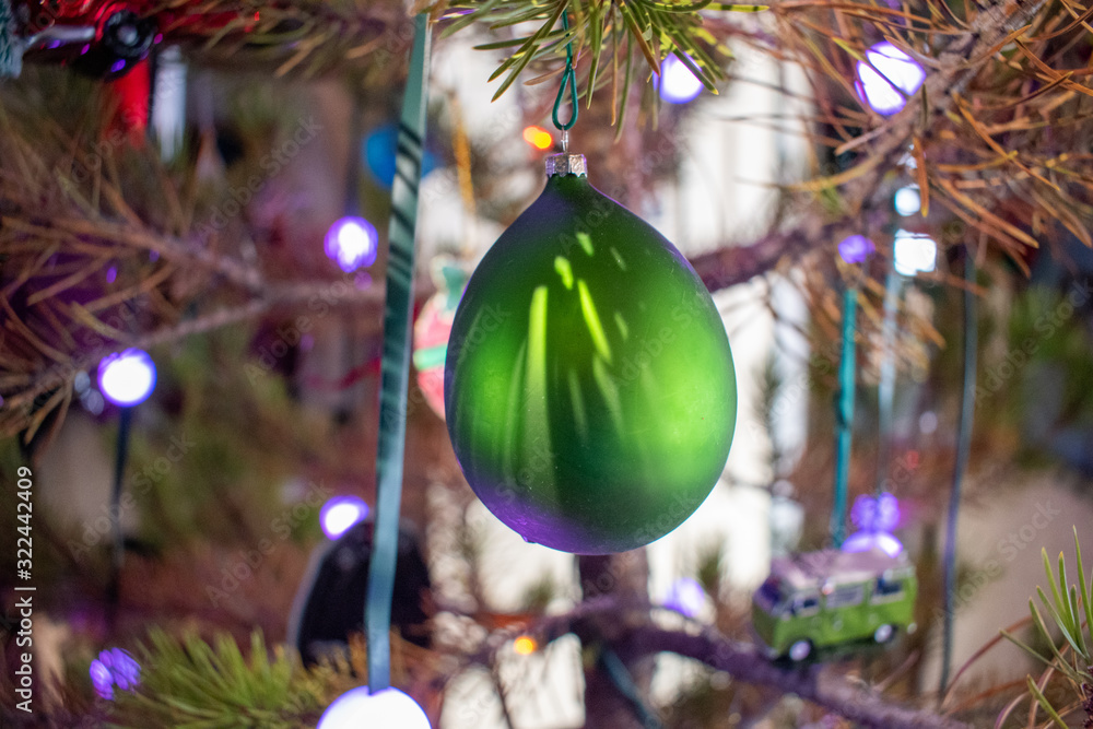 Teardrop christmas ornament with dramatic lighting