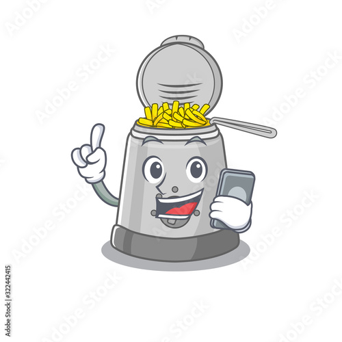 Deep fryer Cartoon design style speaking on a phone