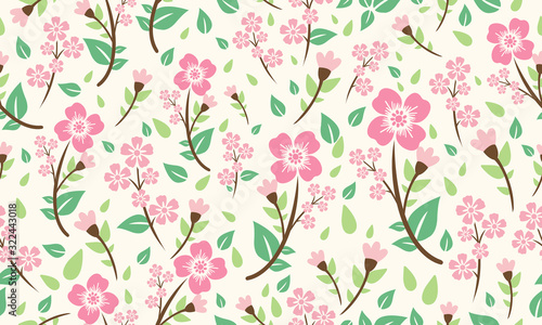the unique spring flower pattern background, with leaf and floral drawing.
