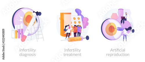 Pregnancy planning, reproductive function problems. Infertility diagnosis, infertility treatment, artificial reproduction metaphors. Vector isolated concept metaphor illustrations.