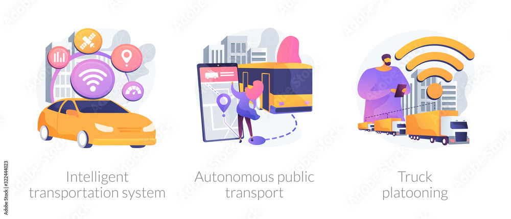 Vecteur Stock Smart traffic management, Internet of Things. Intelligent  transportation system, autonomous public transport, truck platooning  metaphors. Vector isolated concept metaphor illustrations. | Adobe Stock