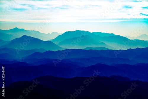 Blue dream background of distant mountains. Blue Mountain mobile background. Blue Mountain screen background