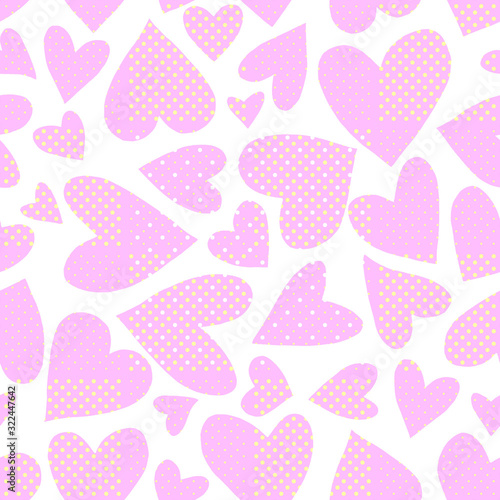 Seamless pattern with pink hearts. Romantic love hand drawn backgrounds texture. For greeting cards, wrapping paper, wedding, birthday, fabric, textile, Valentines Day, mothers Day, easter