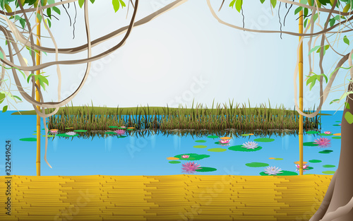 Bamboo raft in the river	