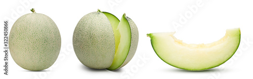 Photo Collection of green melon isolated on white with clipping path.