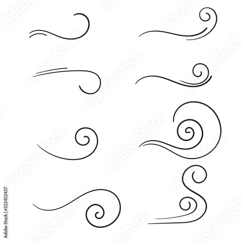 hand drawn wind doodle blow, gust design isolated on white background