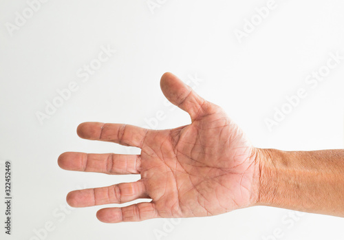 The hands and fingers of the elderly gestures shown on a white background