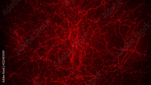 3D loop animation of human blood vessel. Red capillaries. Eye blood on black background. Anatomical background. Medical concept.