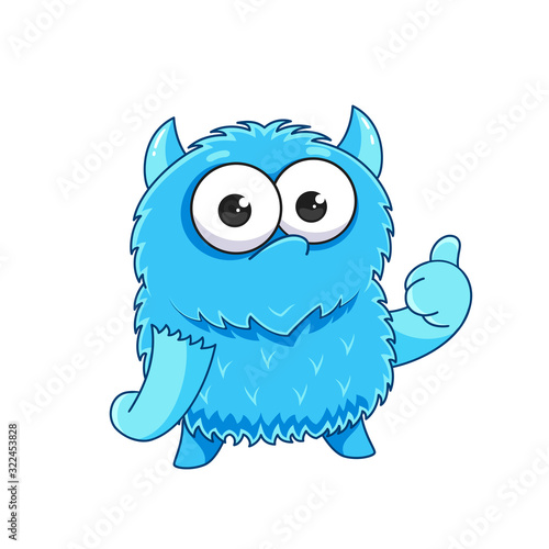 Cute cartoon monster with a thumbs-up sign