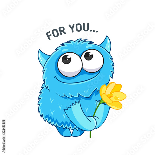 Cute little monster with a flower sticker