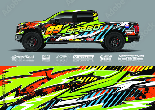 Truck wrap design vector kit. Modern sport graphics. Abstract stripe racing and grunge background for wrap all vehicle  race car  rally  adventure vehicle and car livery.