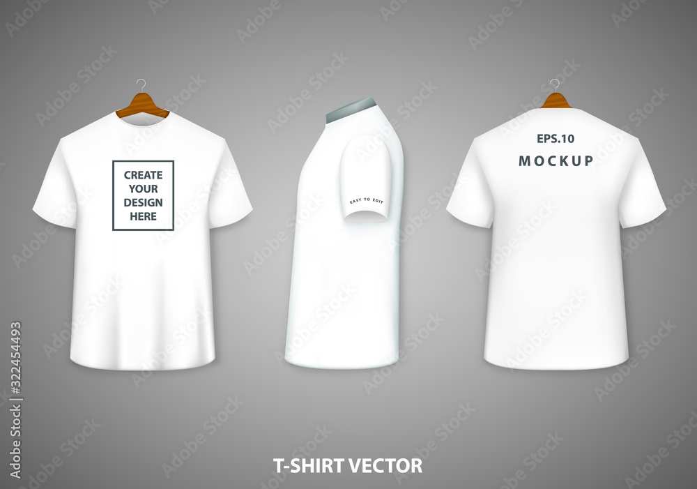 Front view,side view and back view t-shirt design template,Realistic mock up,vector  illustration Stock Vector | Adobe Stock