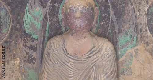 Buddhist grottoes sculpture in Bingling Temple, Gansu China. UNESCO World Heritage Site.