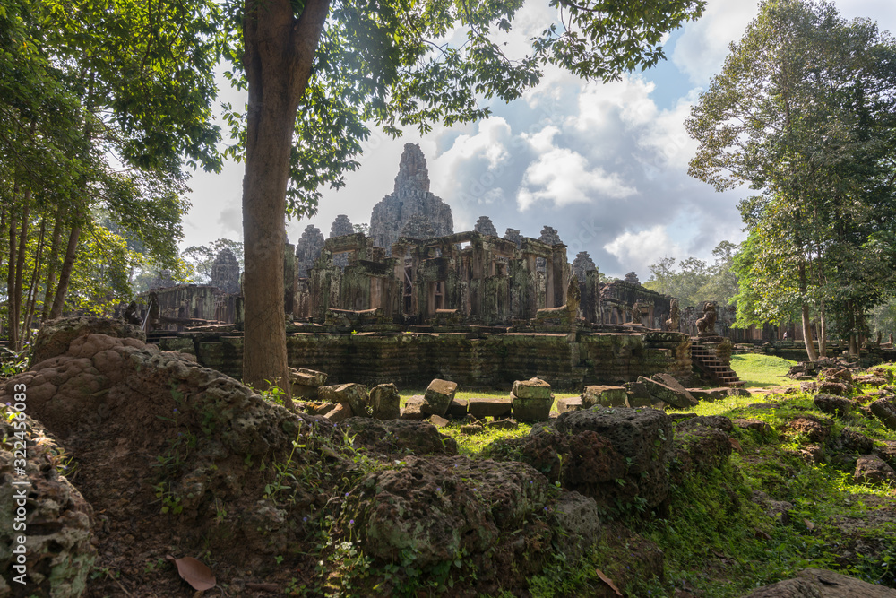 The beautiful scenery of the Bayon temple in Siem Reap, Cambodia.