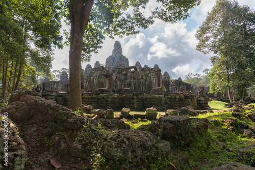 The beautiful scenery of the Bayon temple in Siem Reap, Cambodia.