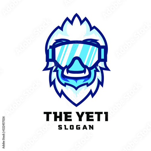yeti character logo icon design cartoon with snow sunglasses sport glass