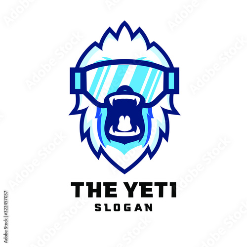 yeti character logo icon design cartoon with snow sunglasses sport glass