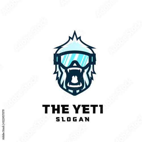 yeti character logo icon design cartoon with snow sunglasses sport glass