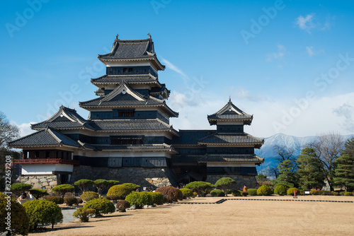 Photography The scenery of the Matsumoto castle with a beautiful clear sky in autumn at Nagano, Japan