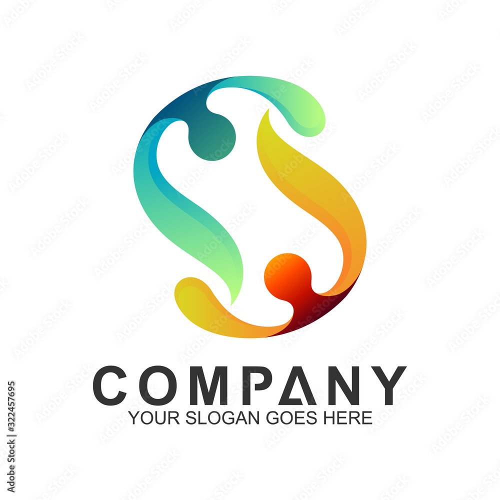 Obraz premium simple two people logo design in gradient color for human relationship,family care,health clinic,foundation/charity community