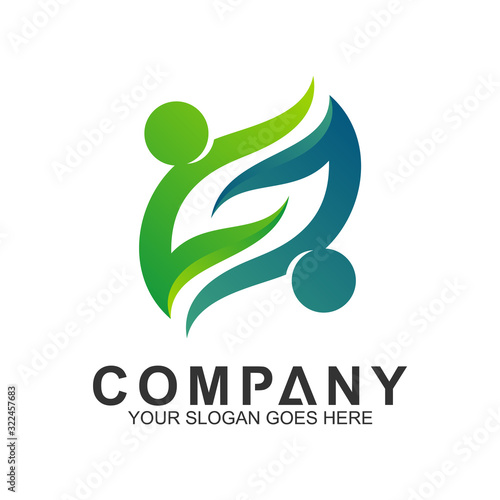 simple two people logo design in gradient color for human relationship,family care,health clinic,foundation/charity community