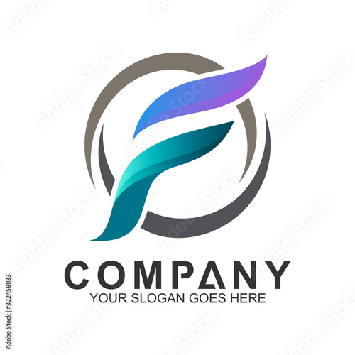 Simple Letter F Logo In Circle, Freedom Symbol, Feather Symbol