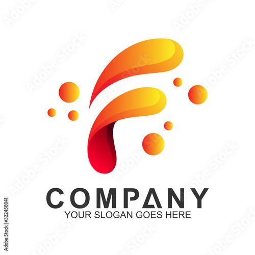 f letter logo design with water splash and bubbles,fresh letter f vector logo