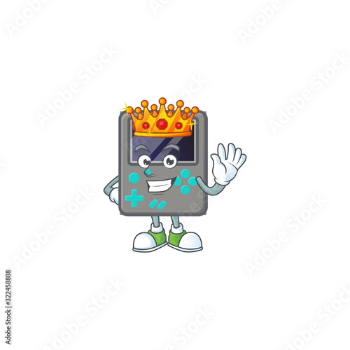 A dazzling of game console stylized of King on cartoon mascot design