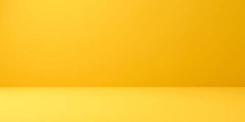 Blank yellow display on vivid summer background with minimal style. Blank stand for showing product. 3D rendering.