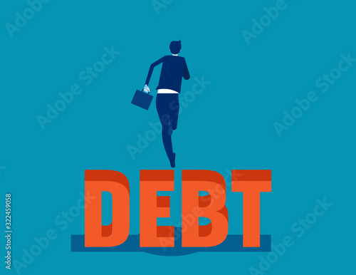 Business person jumping over the debt. Concept business finance vector illustration, Achievement